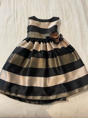 FRAIS Metallic Black & Gold/ champagne Fit-and-Flare Dress